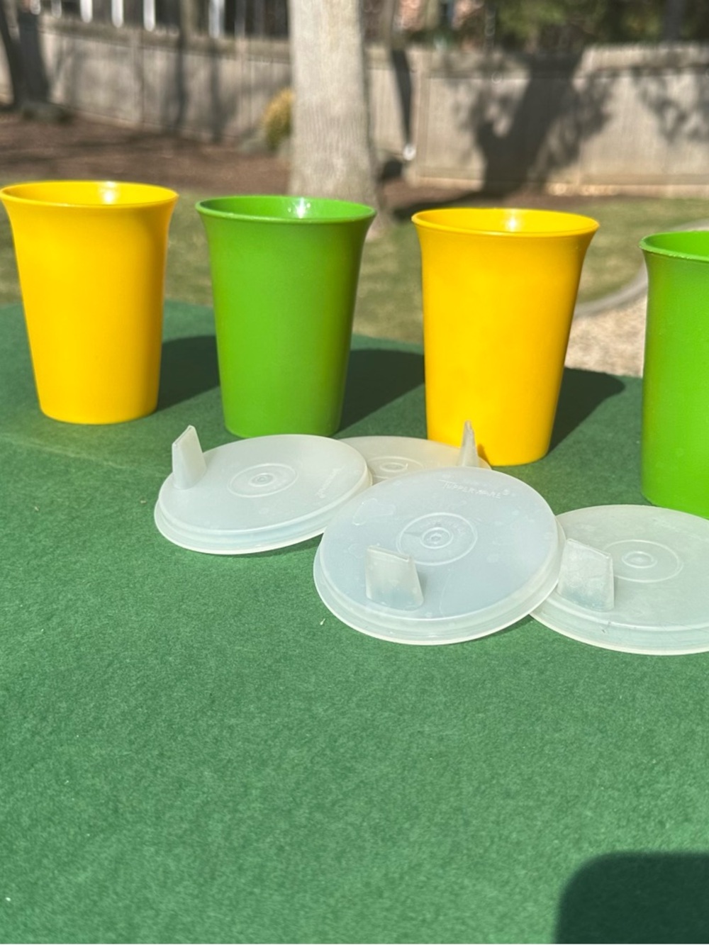 Tupperware Yellow and Green Plastic Cups with Spill Lids